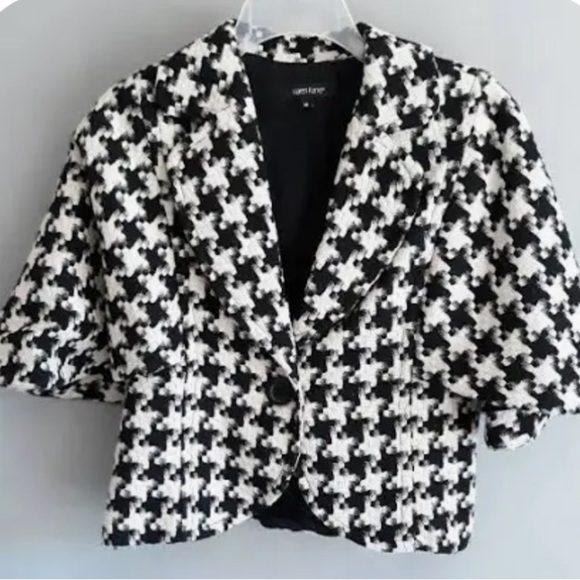 Karen Kane (Large) Monochrome Houndstooth 3/4 Length Cape Sleeve Luxury Blazer - Picture 2 of 11